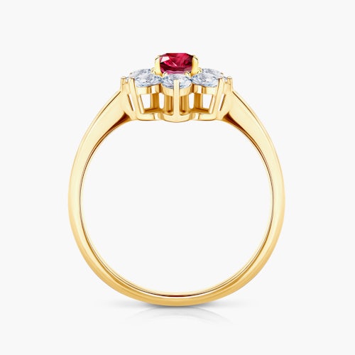 Pierścionek zaręczynowy SAVICKI: złoty, rubin, białe szafiry